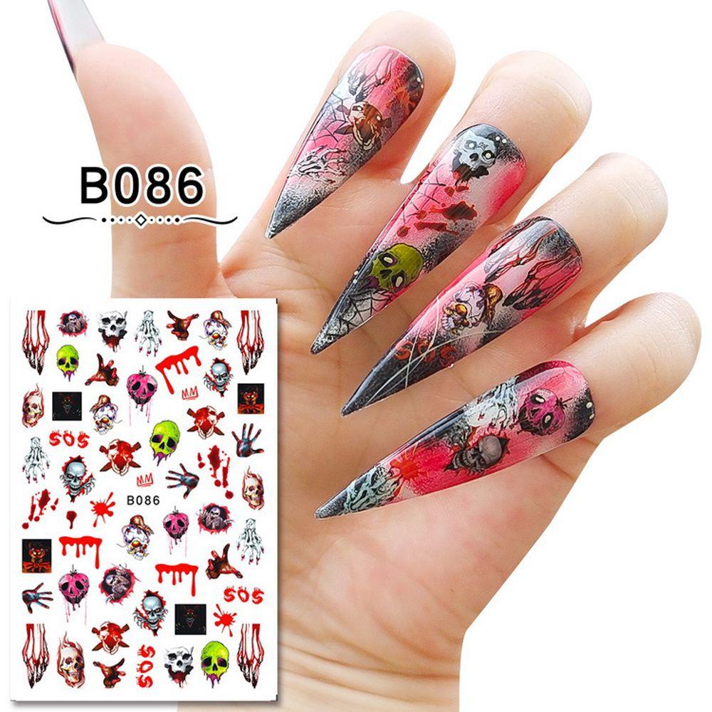 Set 12 Nhãn Dán Trang Trí Móng Tay Tự Dính Họa Tiết Halloween
