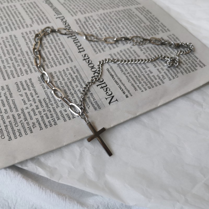 [Miễn Phí Vận Chuyển] Dây Chuyền Sợi Xích Hình Chữ Thập Phong Cách Cá Tính Thời Trang Unisex 23002