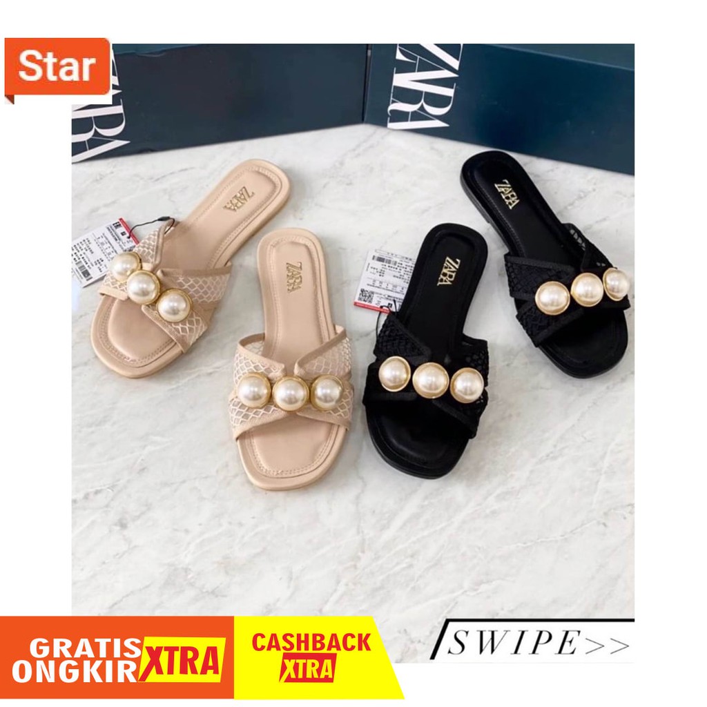 Giày Sandal Quai Lưới Đính Ngọc Trai Chống Trượt Zs303 | Zr Nhập Khẩu Chất Lượng Cao Cho Nữ