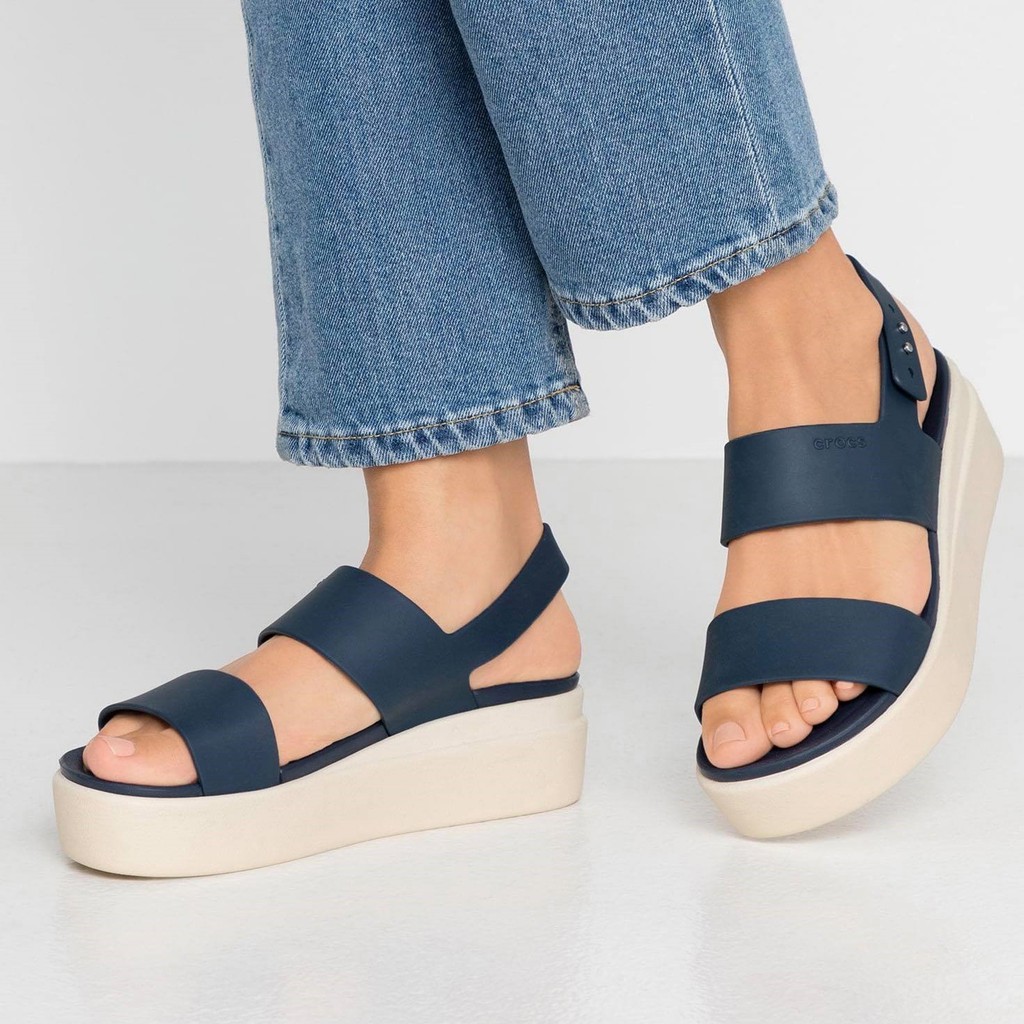 dép sandal đế xuồng 5cm nhựa cá sấu blooklyn low wedge đi mưa, lội nước, đi biển, chống hôi chân