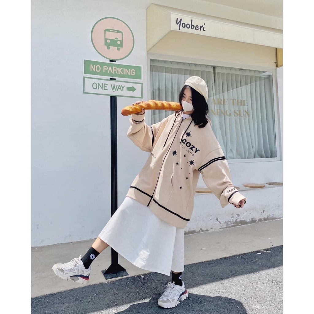 Áo khoác nỉ bông Cozy-be cotton unisex Fomr rộng dưới 70kg - áo sweater hoodie khoá kéo nữ | BigBuy360 - bigbuy360.vn