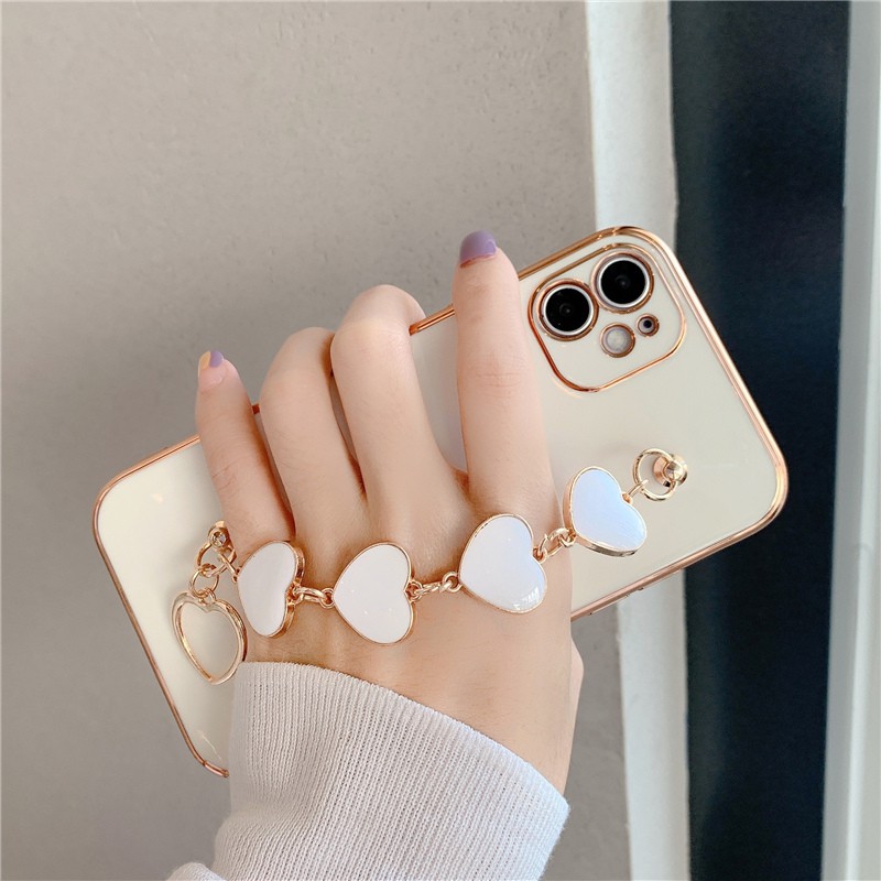 Ốp điện thoại mềm gắn dây đeo tay hình trái tim thích hợp cho IPHONE 12 PRO MAX MINI 11 PRO MAX X XS XR 7 8 PLUS SE 2020