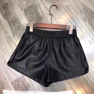 ( ảnh thật) quần short da PU cạp cao lưng chun