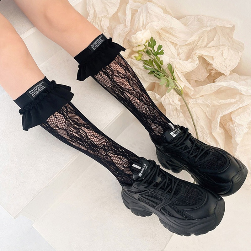 Xiangbao Tất Lưới Phối Ren In Chữ Phong Cách Gothic Dành Cho Nữ