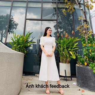 [HỎA TỐC HCM] Đầm maxi trắng tay phồng bo eo thanh lịch