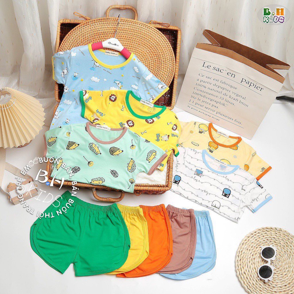 Bộ cộc tay cho bé gái bé trai bộ Minky Mom màu thun lạnh siêu mềm siêu xịn sò quấn vát 7-18kg QN3