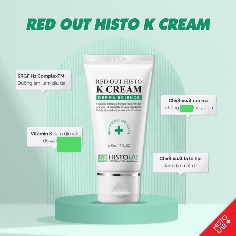 K CREAM 50ML- kem dưỡng phục hồi Vitamin k, Niacinamide, peptide, tinh chất rau má Histolab 50ml