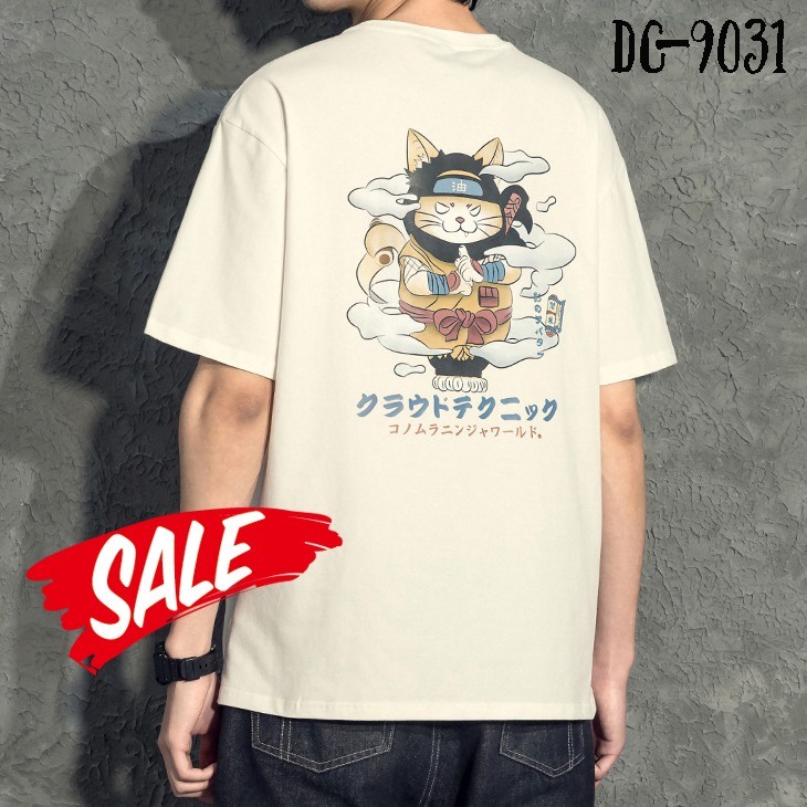 Áo thun nam nữ tay lỡ unisex oversize form rộng basic tee nhiều màu hình ninja mèo