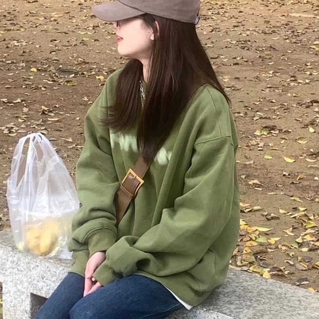 ZHELIHANGFEI Áo Sweater Tay Dài Cổ Tròn Form Rộng Theo Phong Cách Retro