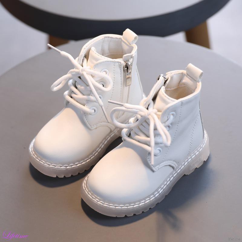 Giày Boots đế mềm chống trượt phối khóa kéo phong cách thời trang anh quốc cho bé
