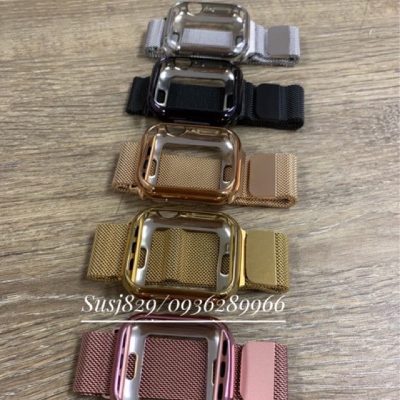 Combo dây milanese+ốp cao su mạ crom cho AW 38/40/41/42/44/45