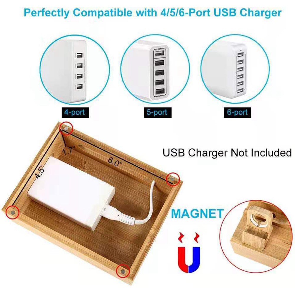 Wooden Charging Dock Station Multi-Function Storage Bracket | WebRaoVat - webraovat.net.vn