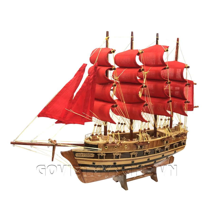 Mô Hình Thuyền Gỗ Chiến Cổ Jylland - Thân 40cm - Loại 2 - Buồm Đỏ