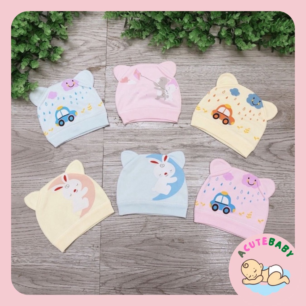 Mũ chụp cotton cho bé 2-6 tháng (có tai)