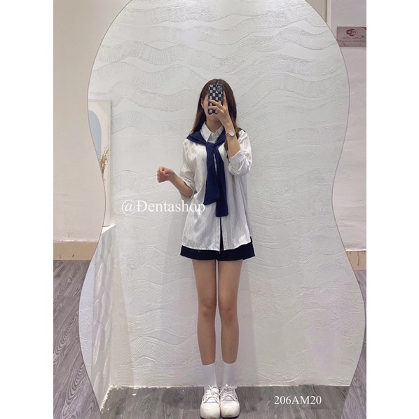 Áo sơ mi dài tay kẻ sọc, dáng áo thuỷ thủ - 206am20 - đenta shop