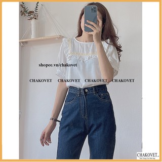 Áo kiểu nữ cộc tay cộc tay cổ tròn ren vuông nhiều màu CKA838