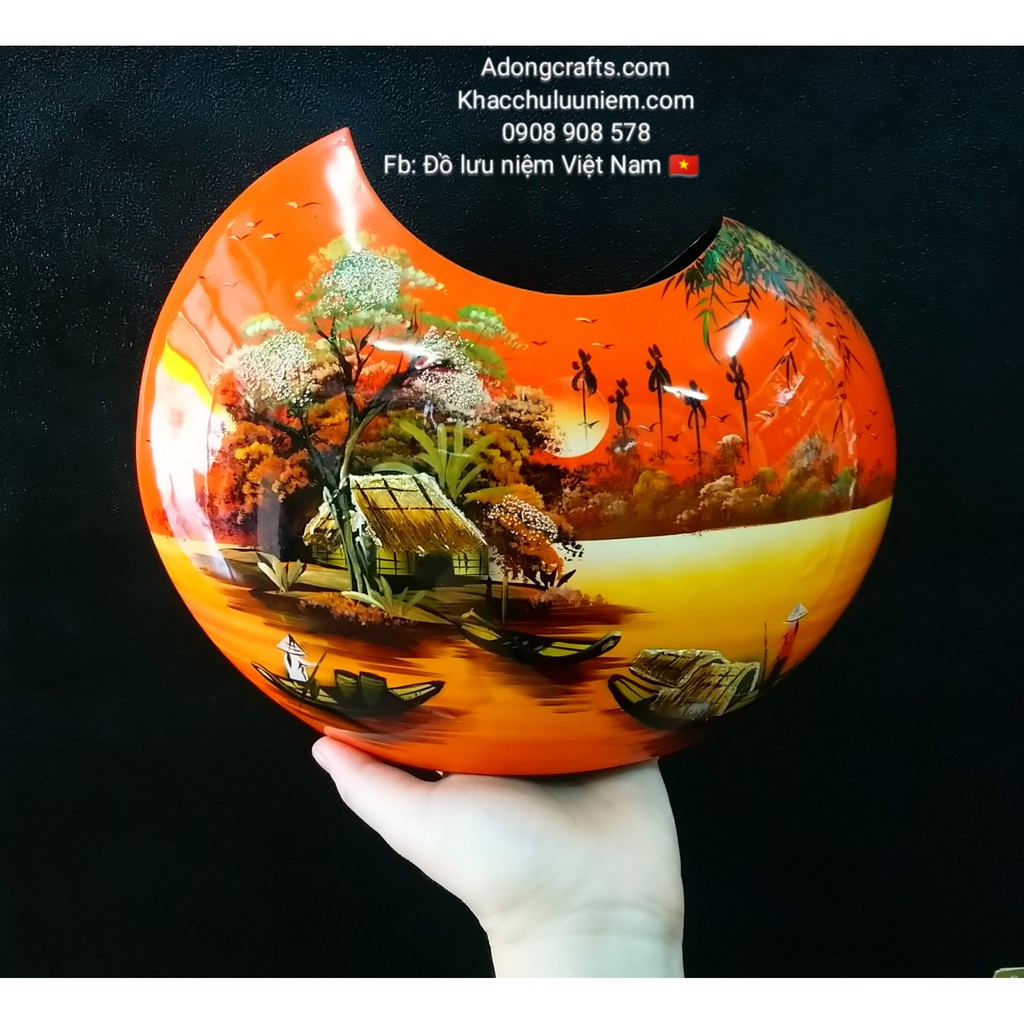 Bình sơn mài Ánh trăng trang trí cảnh đồng quê, bình cắm hoa - Hình Ảnh Việt Nam - Quà Tặng - Quà Lưu Niệm Việt Nam