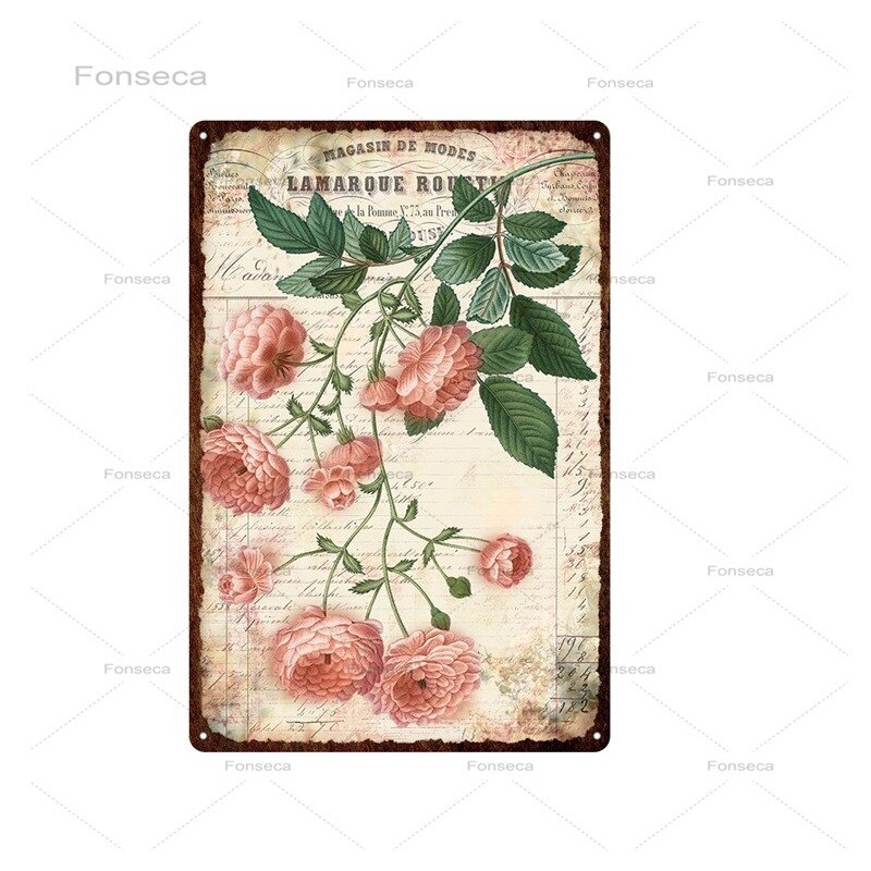 Bảng hiệu bằng thiếc kim loại hình bông hoa treo tường trang trí cho nhà bếp/quán bar phong cách vintage