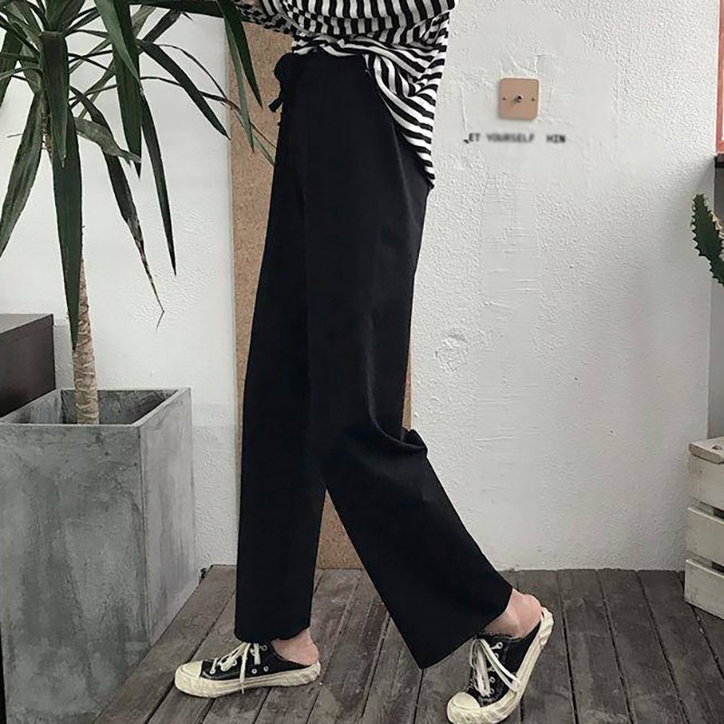 Women Casual Spring Summer Solid Color Loose Wide Leg Loose Elastic High Waist Tie Straight Casual Nine Pants | BigBuy360 - bigbuy360.vn