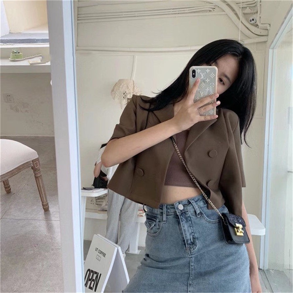 Áo Khoác Blazer Tay Ngắn Dáng Rộng Màu Sắc Đơn Giản Phong Cách Hàn Quốc Cho Nữ | BigBuy360 - bigbuy360.vn