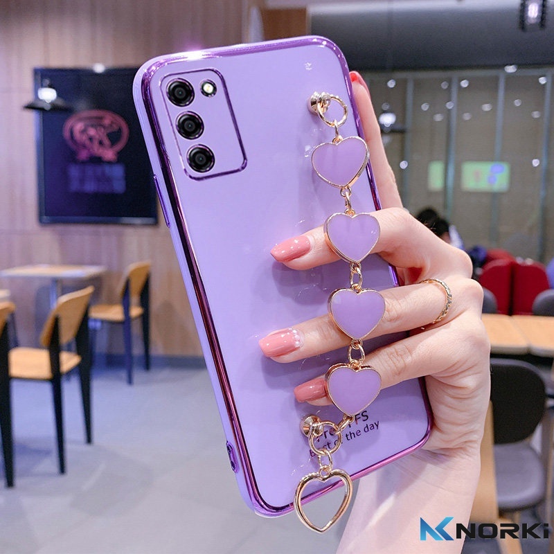 Ốp Điện Thoại Mềm Mạ Hình Trái Tim Có Dây Đeo Cho Samsung Note 20 20Ultra Note 8 9 10 Plus 10Lite A6Plus A7 2018