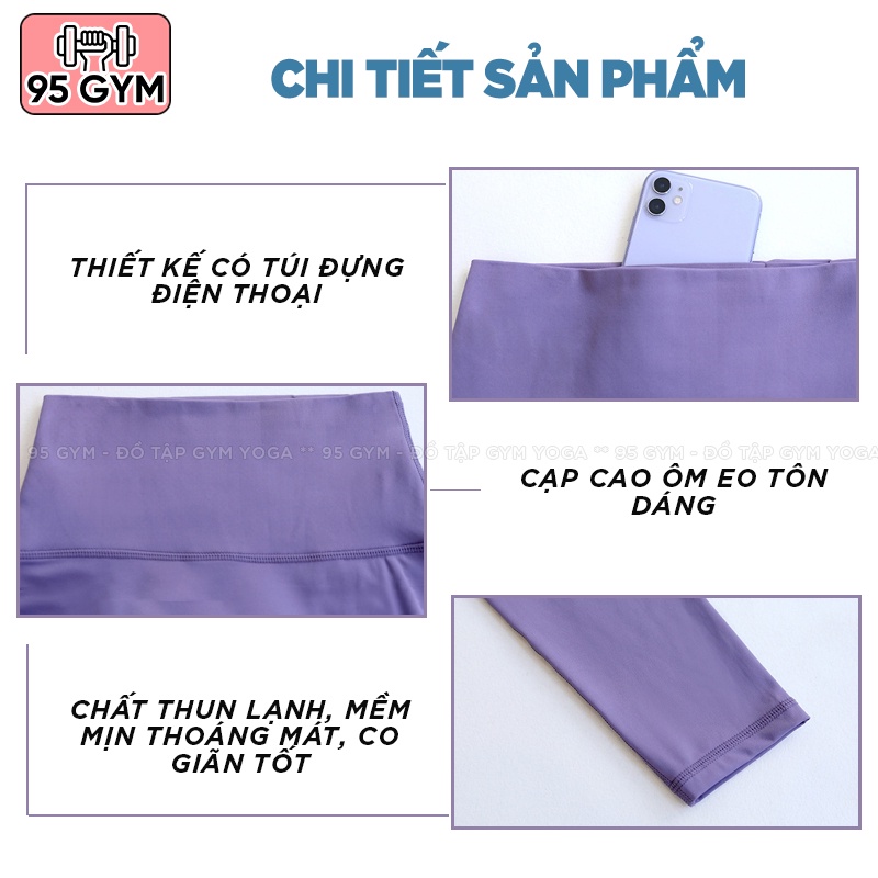 Quần tập gym yoga nữ 95gym QD45 dáng legging dài cạp cao nâng mông chất thun mềm mịn thoáng mát
