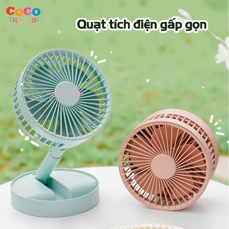 Quạt Tích Điện Gấp Gọn - Quạt Mini Gấp Tròn Siêu Gọn XM-28, Xoay 180 Độ, 3 Tốc Độ Gió, Cổng Sạc USB, Pin 1200mAh