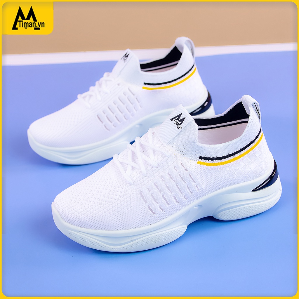 Giày thể thao nữ sneaker độn đế đẹp màu trắng siêu nhẹ chất liệu vải cho trung niên bảo hành 1 năm CR07 TIMAN