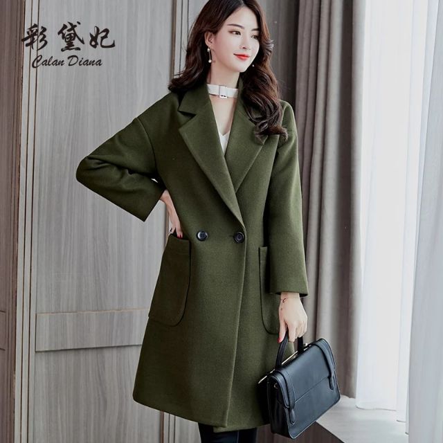 A85 Áo khoác dạ, dáng dài, Áo khoác mùa đông phong cách Hàn quốc