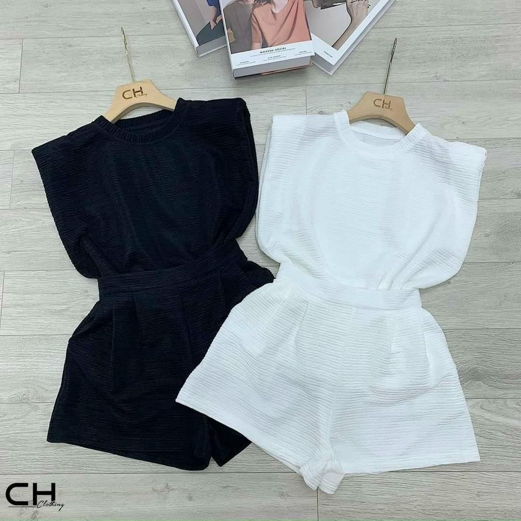 Set đồ nữ đi chơi cá tính với quần đùi ống rộng kèm áo cổ tròn cụt tay chất thun xốp kèm ảnh thật