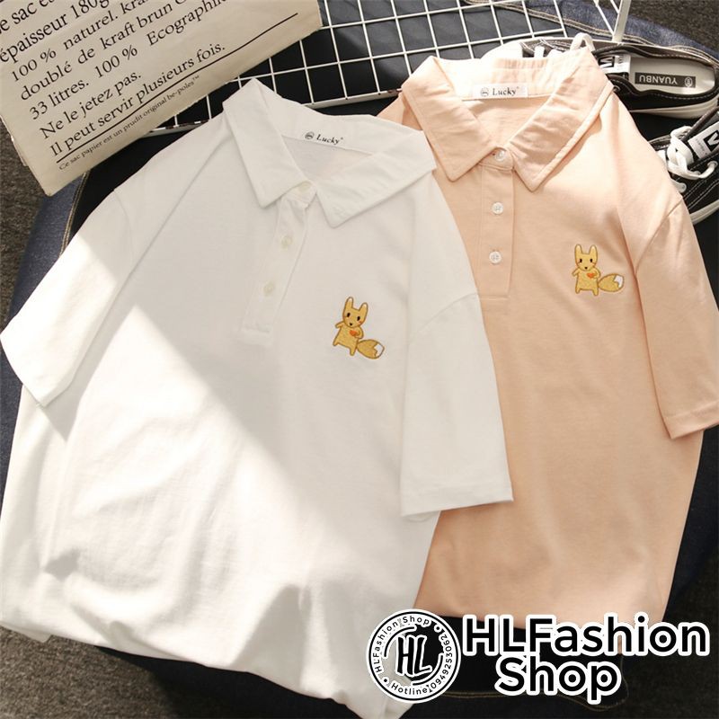 Áo polo thun cổ trụ thêu hình hồ ly cực đẹp, áo thun size có cổ HLFashion