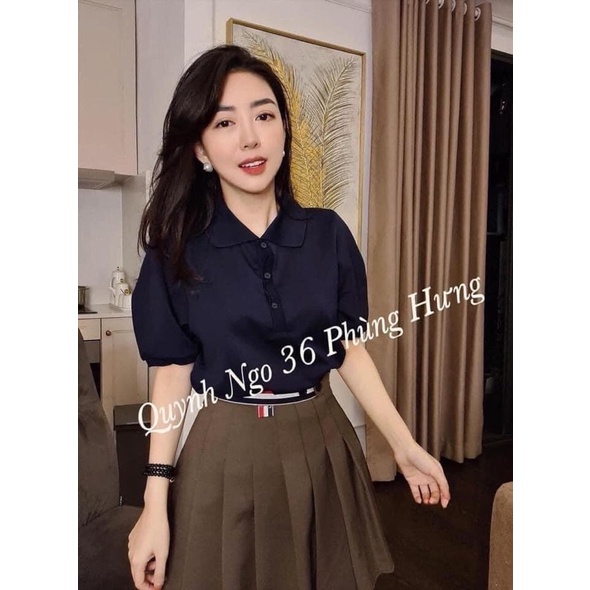 TH-ÁO PHÔNG POLO CỔ BẺ TAY BỒNG MÀU THAN CHO NỮ