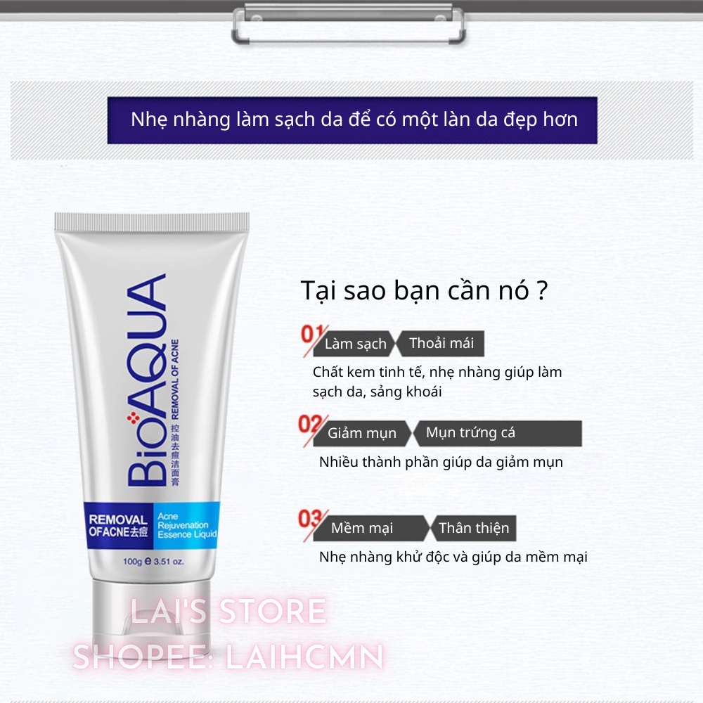 Sữa Rửa Mặt Giảm Mụn Bioaqua Làm Sạch, Ngăn Ngừa Và Kiểm Soát Dầu, Cải Thiện Mụn Trứng Cá Và Mụn Đầu Đen - LAI'S STORE