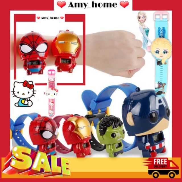 ĐỒNG HỒ trẻ em siêu anh hùng Batman - Spider Man - Iron man - Hulk - Captain - Elsa