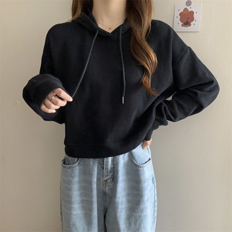 Áo hoodie IELGY dáng rộng ngắn phong cách Hàn Quốc cho nữ
