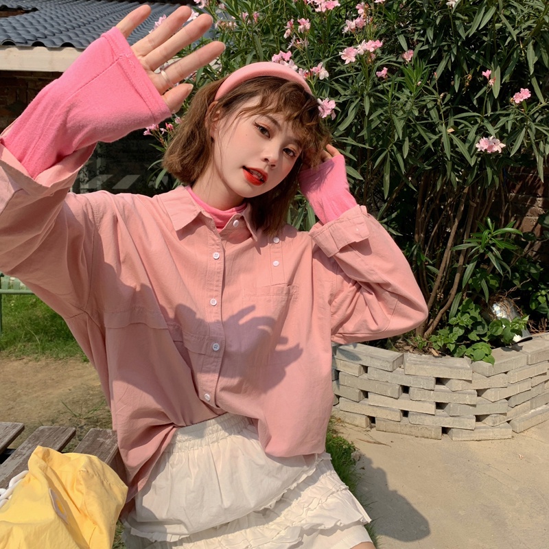 SUXI Áo sơ mi tay dài dáng rộng phong cách Hàn Quốc thời trang dành cho nữ