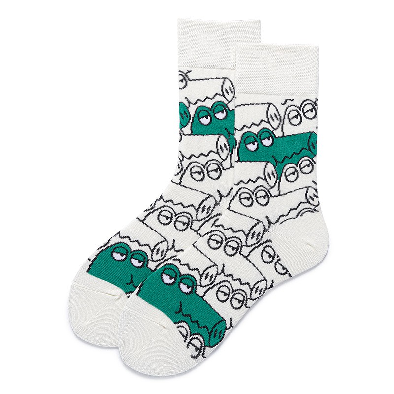 Tất Cổ cao Cao cấp Cá tính In hình Hoạt hình Cá sấu Trượt Patin Hip hop Vớ Thể thao Cao cổ Cotton Harajuku