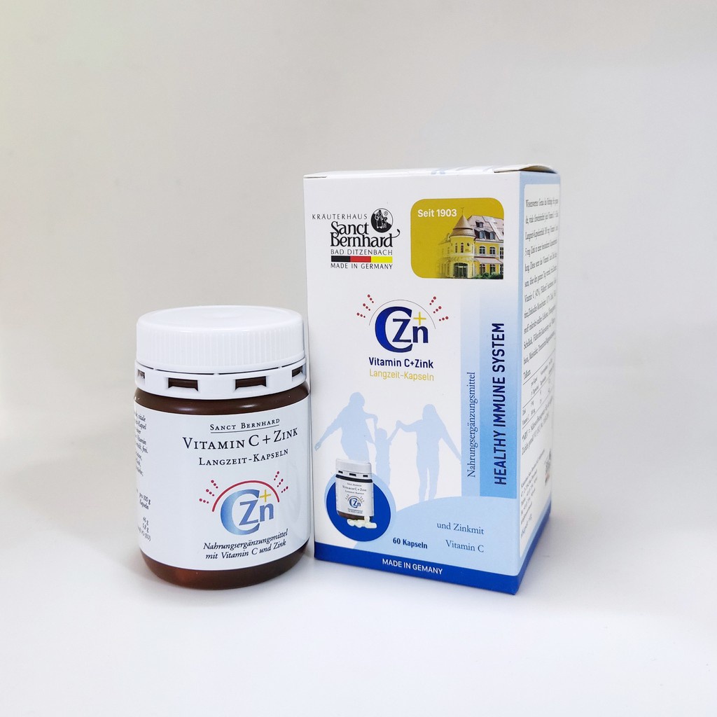 Sanct Bernhard Vitamin C + Zink - Bổ sung kẽm và Vitamin C giúp đẹp da (Lọ 60 viên)