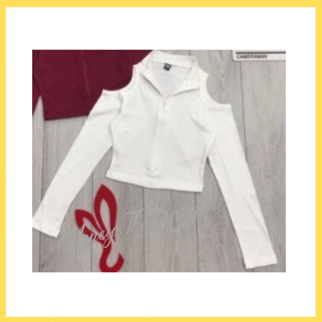 Áo Croptop Nữ Hở Vai Tay Dài Dây Kéo Cổ Lọ, Áo Crt Thun Gân Nữ Khoét Vai Dài Tay Cổ Cao Kiểu ÔmFreesize
