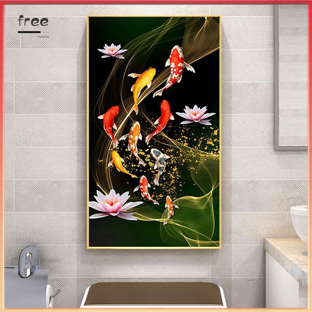 Bộ tranh đính đá hình cá koi và hoa sen DIY kích thước 45x85cm
