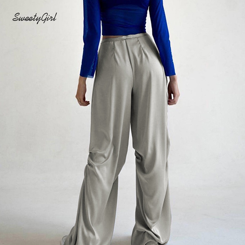 Quần Dài Lưng Thấp Dáng Rộng Màu Trơn Thời Trang 2022 Cho Nữ