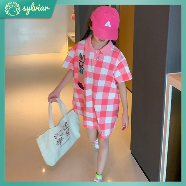 Đầm Thun Tay Ngắn Cổ Polo Dáng Chữ A Thời Trang Mùa Hè Xinh Xắn Cho Bé Gái