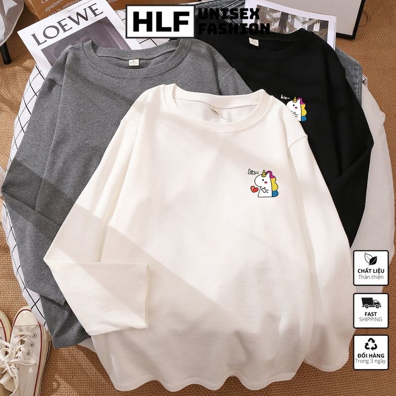 Áo thun dài tay form xuông rộng con kì lân Biu, áo tay dài nam nữ HLFashion