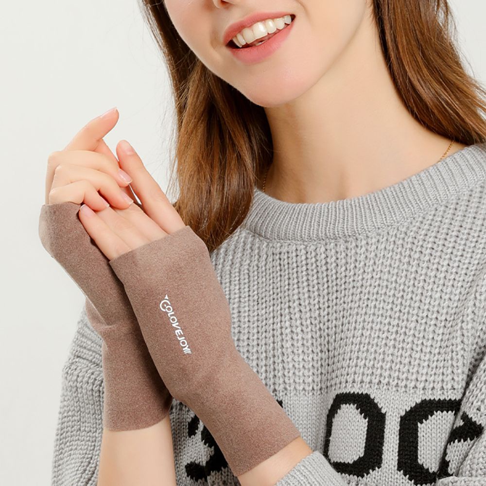 Găng tay hở ngón co giãn màu trơn thời trang mùa đông dành cho nữ