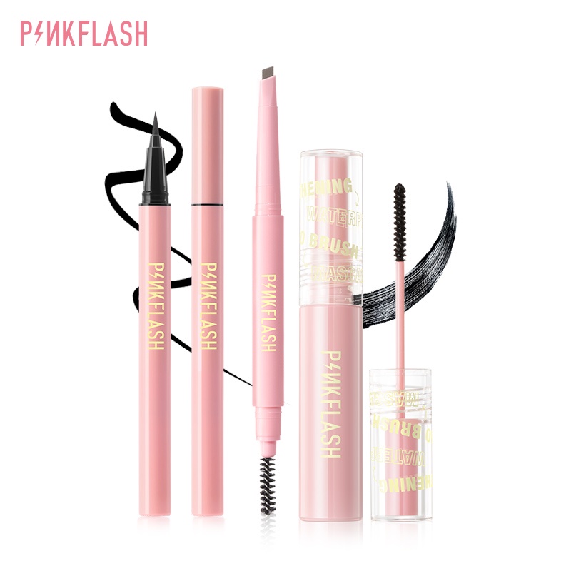 Set mỹ phẩm Pinkflash 3 món bút kẻ mắt nước+mascara+bút lông mày màu đen trang điểm chống nước
