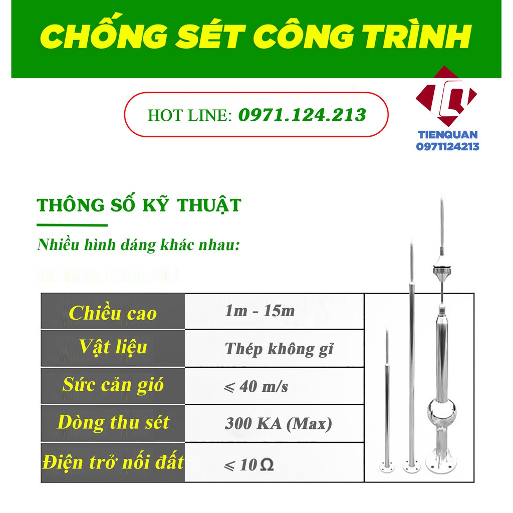 KIM THU LÔI 1 CẦU CHỐNG SÉT CHO NHÀ Ở, CÔNG TRÌNH