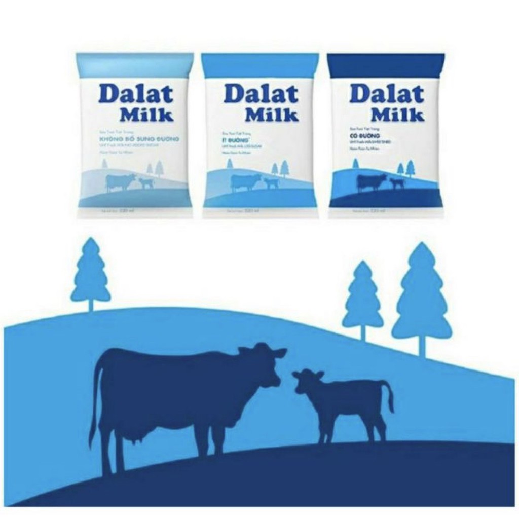 1 Bịch Sữa Dalat Milk ( có đường 220ml/ ít đường 220ml/ không đường 220ml)