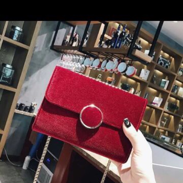 Túi nhung nắp khuy tròn