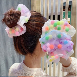 Buộc tóc SCRUNCHIES pom pom hạt to