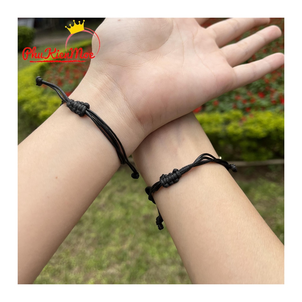 Vòng tay dây rút vintage hình chú chuột mickey màu đen đơn giản